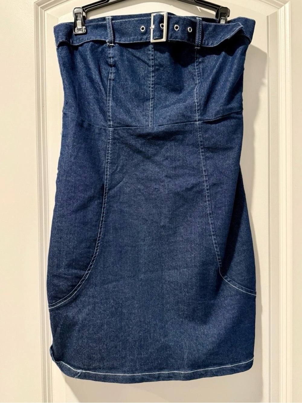 Denim Strapless Belted Women’s Jeans Dress - Blue